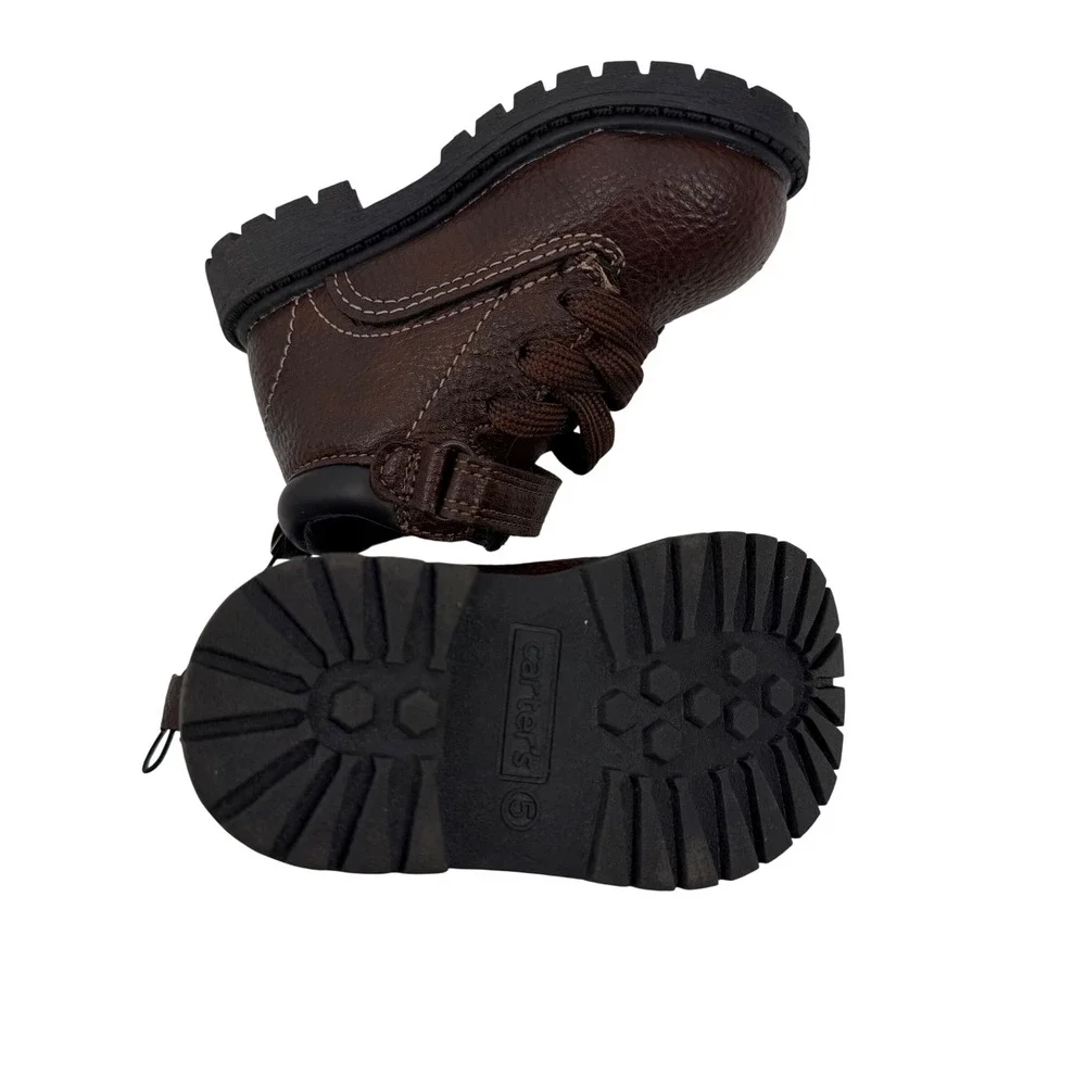 Carter's Boots Baby Toddler Boys Size 5 Brown Faux Leather Hook Loop